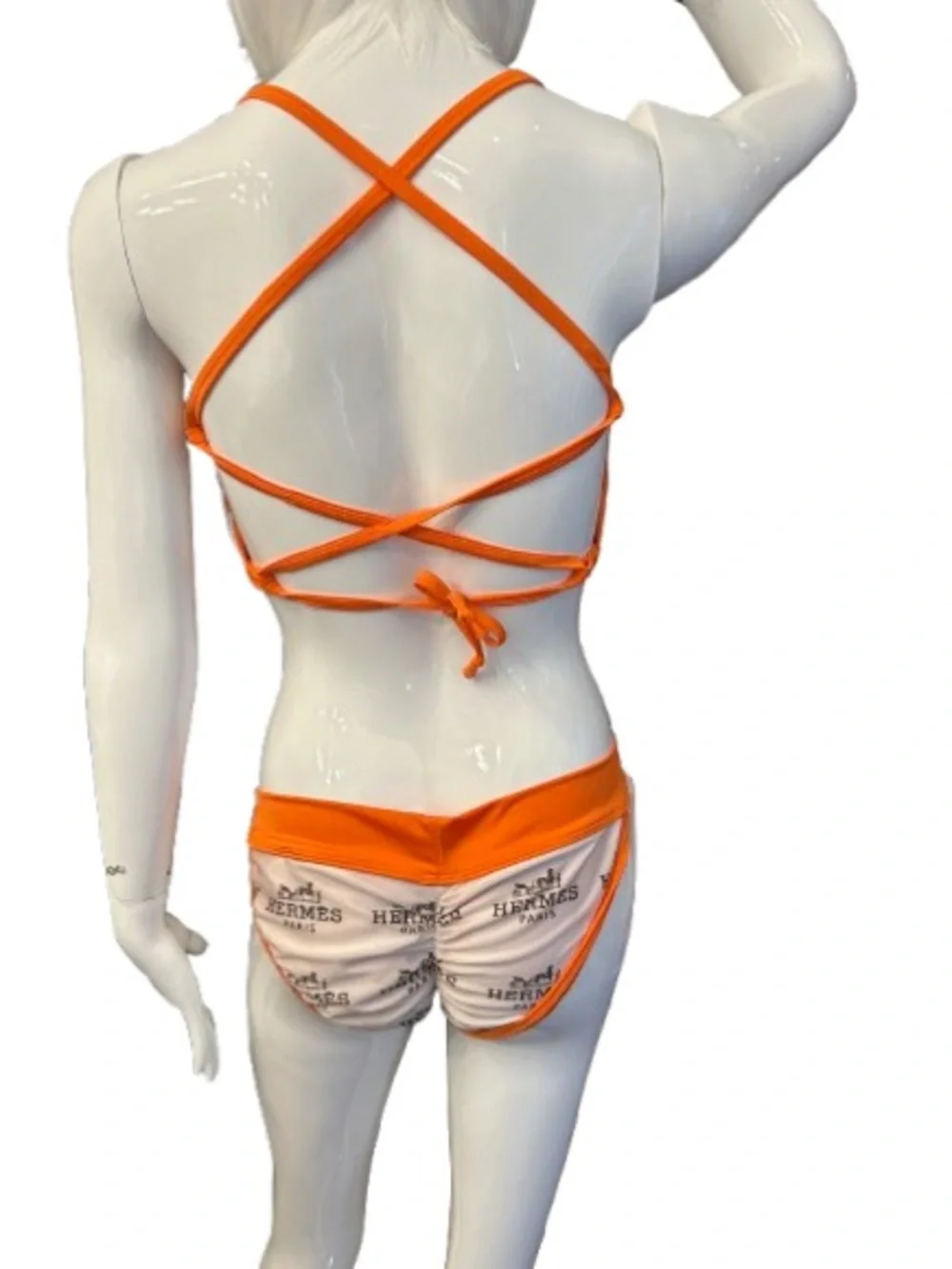 Custom Hermès Inspired Orange & White Bikini Set | Boutique | Size XL runs small